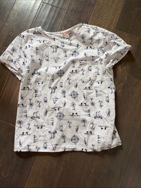 Brooks Brothers White Short-Sleeve Nautical Print Top